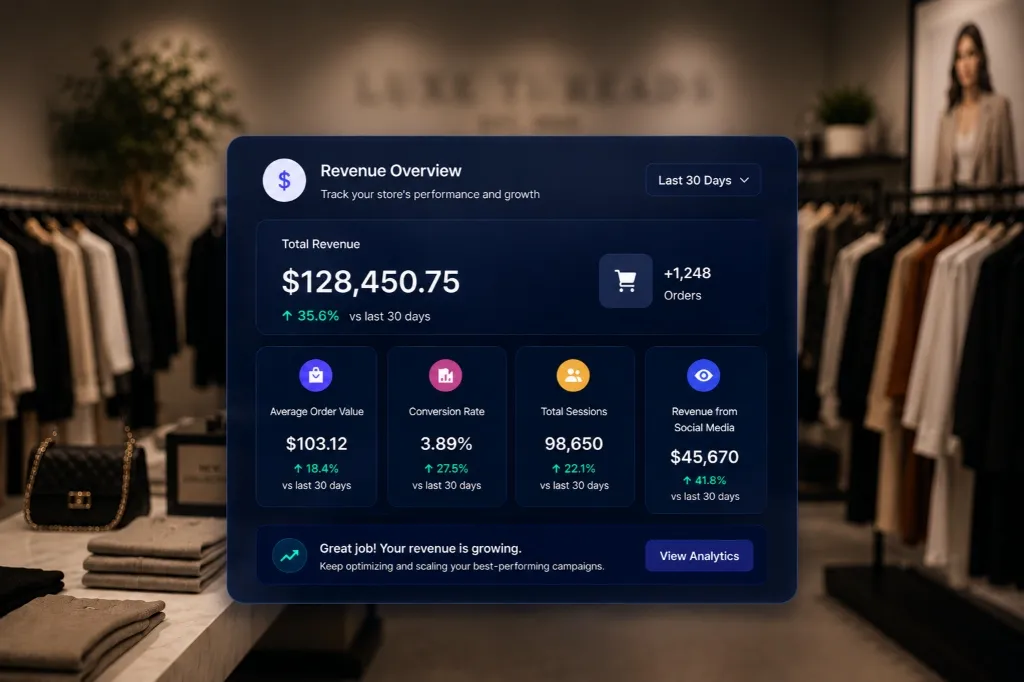 Dashboard showing increased fashion e-commerce store performance